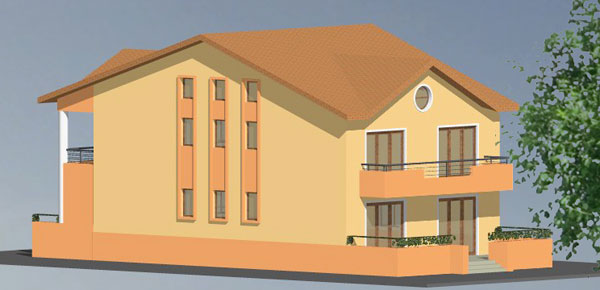 locuinte individuale Casa  parter si etaj amplasata pe teren ingust perspectiva laterala dreapt 